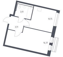 Планировка однокомнатной(квартира) площадью 34.3 квадратных метров в “ЖК Рублевский Квартал”