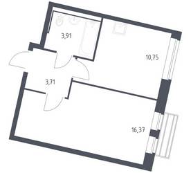 Планировка однокомнатной(квартира) площадью 34.3 квадратных метров в ЖК “ЖК Рублевский Квартал”