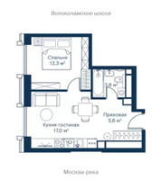 Планировка однокомнатной(квартира) площадью 39.6 квадратных метров в “ЖК City bay (Сити Бэй)”