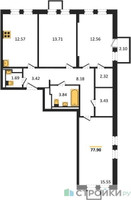 Планировка трехкомнатной(квартира) площадью 77.9 квадратных метров в “ЖК Горки Парк”