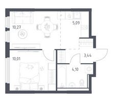 Планировка однокомнатной(квартира) площадью 32.91 квадратных метров в “ЖК Пригород Лесное”