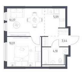 Планировка однокомнатной(квартира) площадью 32.91 квадратных метров в ЖК “ЖК Пригород Лесное”