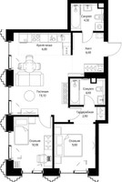 Планировка двухкомнатной(квартира) площадью 64.8 квадратных метров в “ЖК СЕТ”
