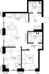 Планировка двухкомнатной(квартира) площадью 64.8 квадратных метров в ЖК “ЖК СЕТ”