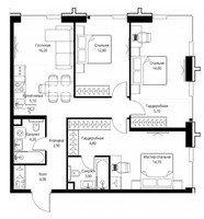 Планировка 4+ комнатной(квартира) площадью 87.7 квадратных метров в “ЖК Павелецкая Сити”