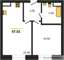 Планировка однокомнатной(квартира) площадью 47.01 квадратных метров в “ЖК Sezar City (Сезар Сити)”