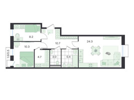 Планировка трехкомнатной(квартира) площадью 67.1 квадратных метров в “ЖК G3 Театральный”