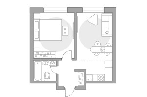 Планировка двухкомнатной(квартира) площадью 39.44 квадратных метров в “ЖК Ильинойс”