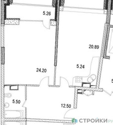 Планировка однокомнатной(апартаменты) площадью 72.6 квадратных метров в ЖК “ЖК Маршал”