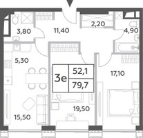 Планировка трехкомнатной(квартира) площадью 79.7 квадратных метров в “ЖК Will Towers (Вилл Тауэрс)”