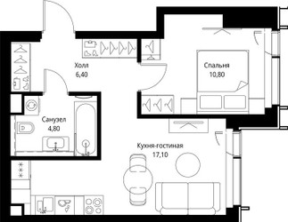 Планировка однокомнатной(квартира) площадью 40.3 квадратных метров в ЖК “ЖК Веер”