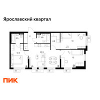 Планировка трехкомнатной(квартира) площадью 77.3 квадратных метров в “Ярославский квартал”