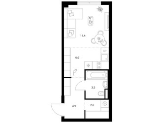 Планировка студии(квартира) площадью 29 квадратных метров в ЖК “ЖК Ильинские луга”