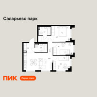 Планировка трехкомнатной(квартира) площадью 67.4 квадратных метров в “ЖК Саларьево парк”