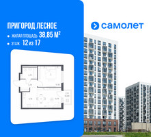 Планировка однокомнатной(квартира) площадью 38.85 квадратных метров в “ЖК Пригород Лесное”