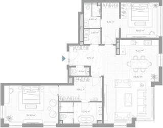 Планировка двухкомнатной(квартира) площадью 138.5 квадратных метров в ЖК “ЖК Николь”
