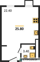 Планировка студии(апартаменты) площадью 24.3 квадратных метров в “ЖК Легендарный квартал на Ботаническом саду”