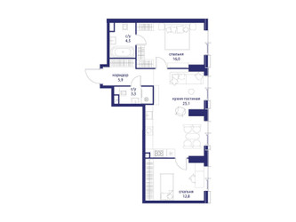 Планировка двухкомнатной(квартира) площадью 67.6 квадратных метров в ЖК “ЖК Событие”