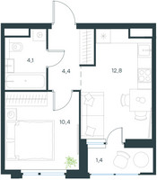 Планировка однокомнатной(квартира) площадью 33.1 квадратных метров в “ЖК Level Лесной”