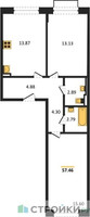 Планировка двухкомнатной(квартира) площадью 57.46 квадратных метров в “ЖК Новое Внуково”