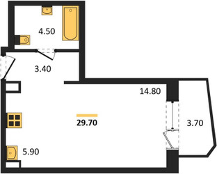 Планировка студии(квартира) площадью 29.7 квадратных метров в ЖК “ЖК "Коллекция"”