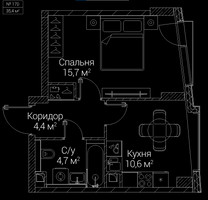 Планировка однокомнатной(квартира) площадью 35.4 квадратных метров в “ЖК СЕЗАР БУДУЩЕЕ”