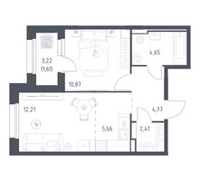 Планировка однокомнатной(квартира) площадью 42.18 квадратных метров в “ЖК Заречье Парк”