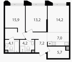 Планировка трехкомнатной(квартира) площадью 71.5 квадратных метров в “ЖК Петровский парк II”
