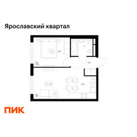 Планировка однокомнатной(квартира) площадью 36.5 квадратных метров в “Ярославский квартал”