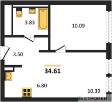 Планировка однокомнатной(квартира) площадью 34.61 квадратных метров в “ЖК Остафьево”