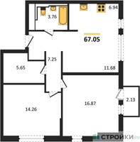 Планировка двухкомнатной(квартира) площадью 67.05 квадратных метров в “ЖК Остафьево”