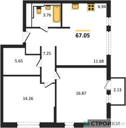 Планировка двухкомнатной(квартира) площадью 67.05 квадратных метров в ЖК “ЖК Остафьево”