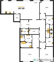 Планировка трехкомнатной(квартира) площадью 187 квадратных метров в “ЖК Николь”