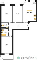 Планировка трехкомнатной(квартира) площадью 91.94 квадратных метров в “ЖК Мечта”