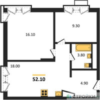Планировка двухкомнатной(квартира) площадью 52.1 квадратных метров в “Лесная Коллекция”