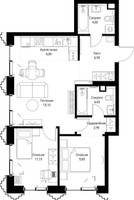 Планировка двухкомнатной(квартира) площадью 65.5 квадратных метров в “ЖК СЕТ”