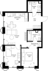 Планировка двухкомнатной(квартира) площадью 65.5 квадратных метров в ЖК “ЖК СЕТ”
