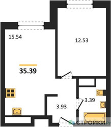 Планировка однокомнатной(квартира) площадью 35.5 квадратных метров в ЖК “ЖК Clementine (Клементин)”