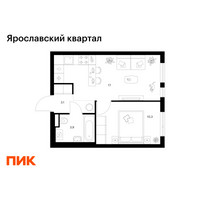 Планировка однокомнатной(квартира) площадью 34.3 квадратных метров в “Ярославский квартал”