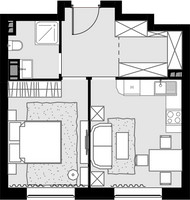 Планировка однокомнатной(квартира) площадью 40.1 квадратных метров в “ЖК MALEVICH (Малевич)”