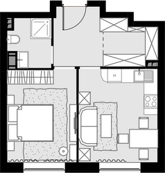 Планировка однокомнатной(квартира) площадью 40.1 квадратных метров в ЖК “ЖК MALEVICH (Малевич)”
