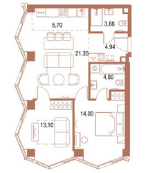Планировка двухкомнатной(квартира) площадью 67.9 квадратных метров в ЖК “ЖК Симфония 34”