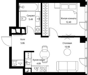 Планировка однокомнатной(квартира) площадью 39.62 квадратных метров в ЖК “ЖК Сити Бэй”