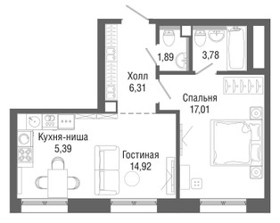Планировка однокомнатной(квартира) площадью 49.7 квадратных метров в “ЖК Селигер Сити”