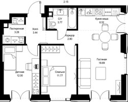 Планировка двухкомнатной(квартира) площадью 62.47 квадратных метров в “ЖК СЕТ”