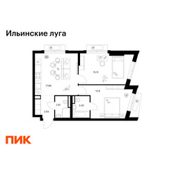 Планировка двухкомнатной(квартира) площадью 57.07 квадратных метров в ЖК “ЖК Ильинские луга”