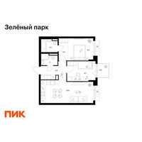 Планировка двухкомнатной(квартира) площадью 56.5 квадратных метров в “ЖК Зеленый парк”