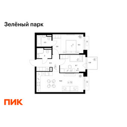 Планировка двухкомнатной(квартира) площадью 56.5 квадратных метров в ЖК “ЖК Зеленый парк”