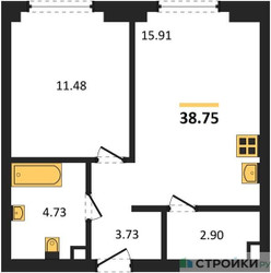 Планировка однокомнатной(квартира) площадью 38.75 квадратных метров в ЖК “ЖК "Гранд Фили"”