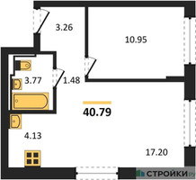 Планировка однокомнатной(квартира) площадью 40.79 квадратных метров в “ЖК Подольские кварталы”